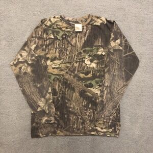 Vintage Mossy Oak Long Sleeve Pocket T-Shirt Size M Field Staff 100% Cotton Tee